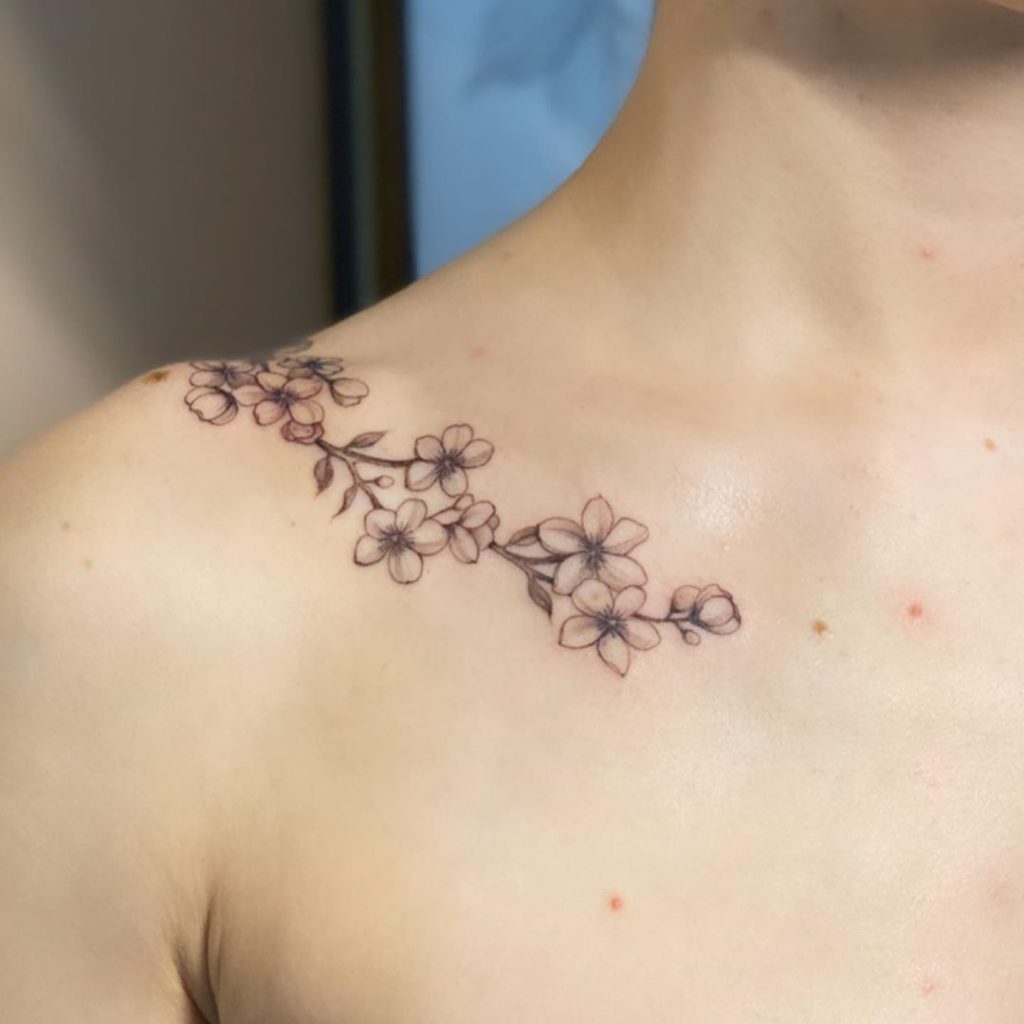 Cherry blossom tattoo on Shoulder by Carin Silver