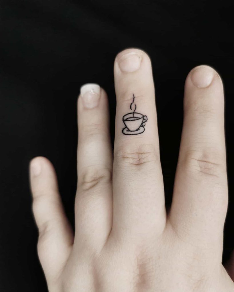 Coffee Cup tattoo on Finger by Alina