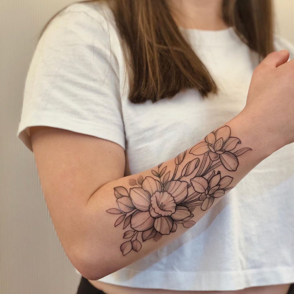 Daffodil tattoo on Forearm (back) by LIANNA