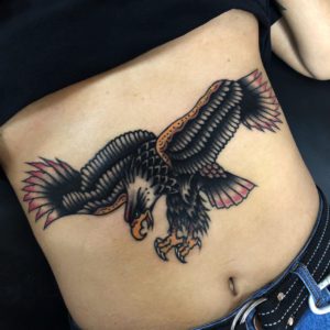 Eagle tattoo on Stomach - Traditional style by Tony Kaplan