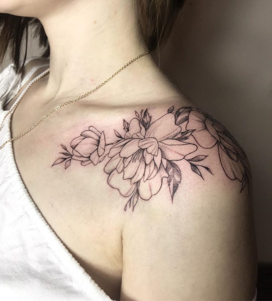 Flower tattoo on Shoulder by Melisa