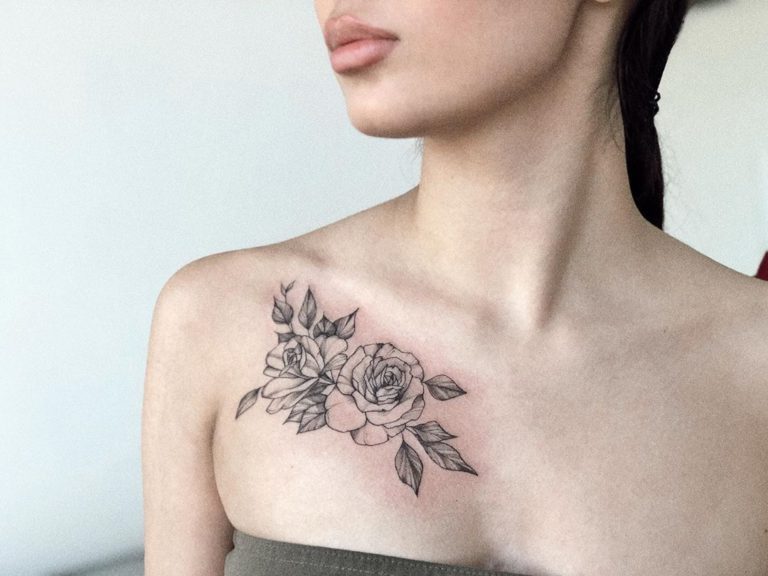 Flower tattoo on Collarbone by Astana