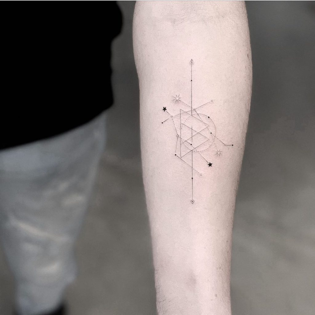 Gemini tattoo on Forearm (inner) - Fine Line style by JAY Shin