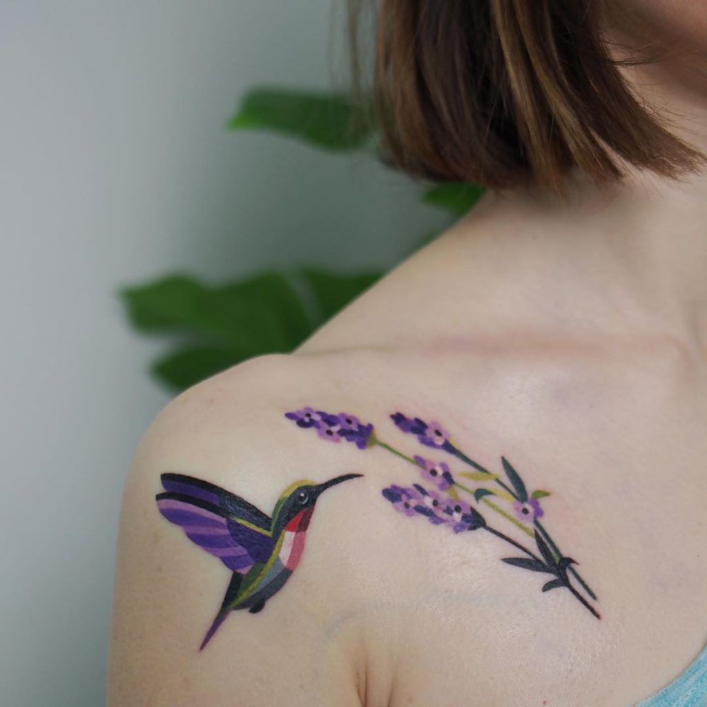 Lavender tattoo on Shoulder by Sasha Unisex