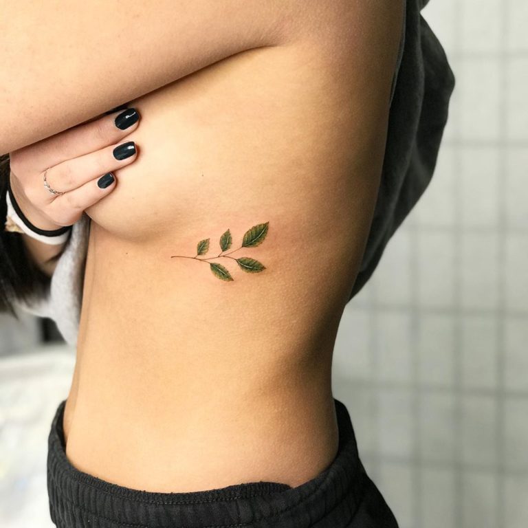 Tattoo tagged with: small, white, leaf, tricep, tiny, pissaro, little,  nature, realistic, medium size, green, chestnut leaf, brown | inked-app.com
