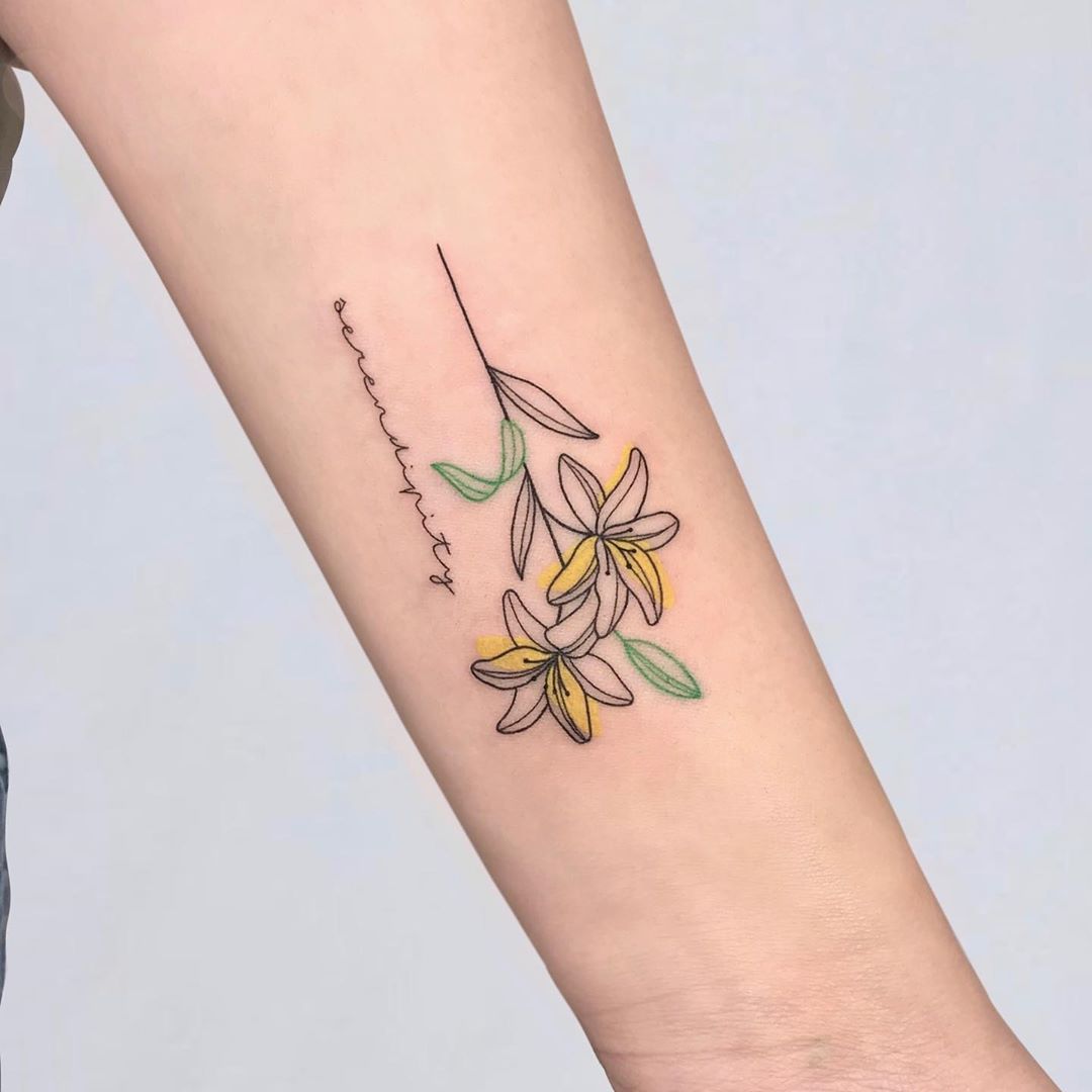 Lily Flower Tattoo on Forearm by som