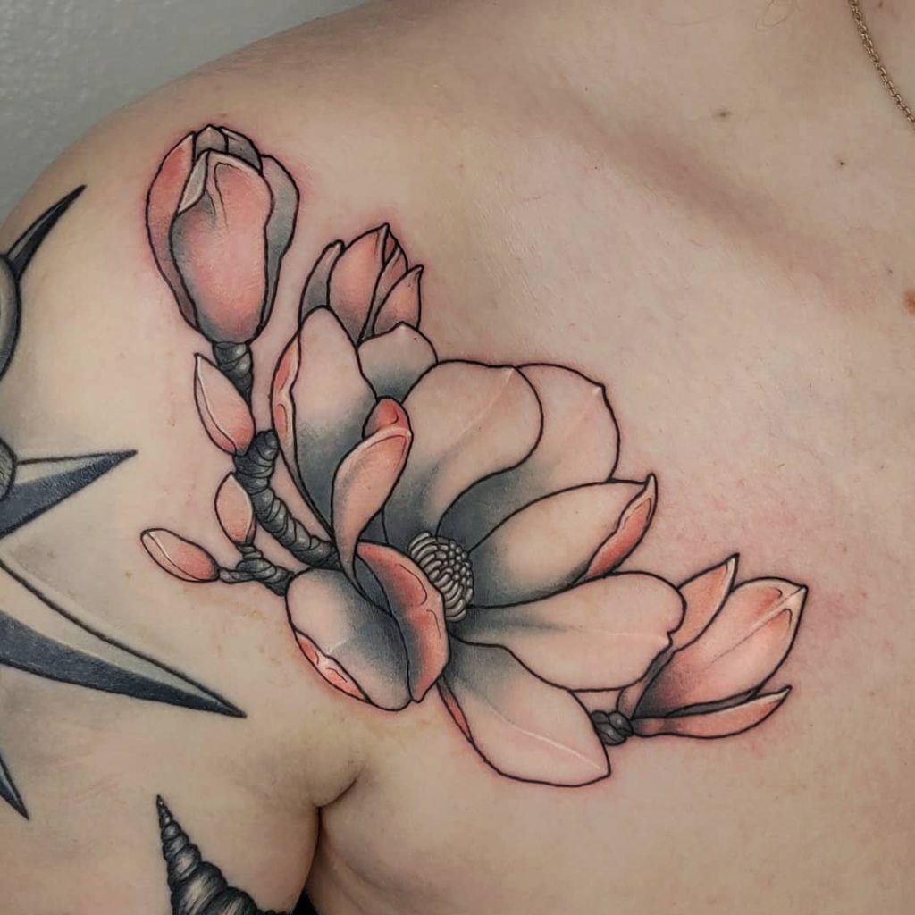 Magnolia tattoo on Shoulder by roryriot