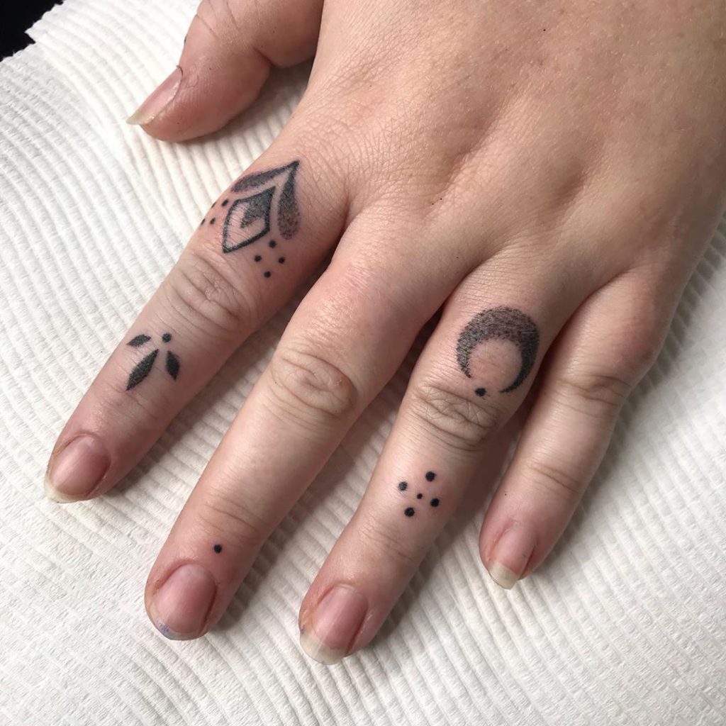 Moon Tattoo on Finger by Amy Umalome