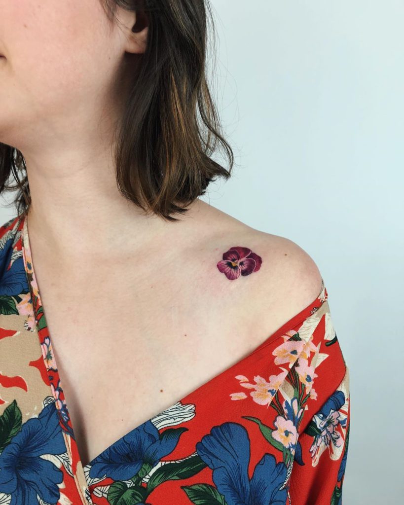 Pansy tattoo on Shoulder by Rita