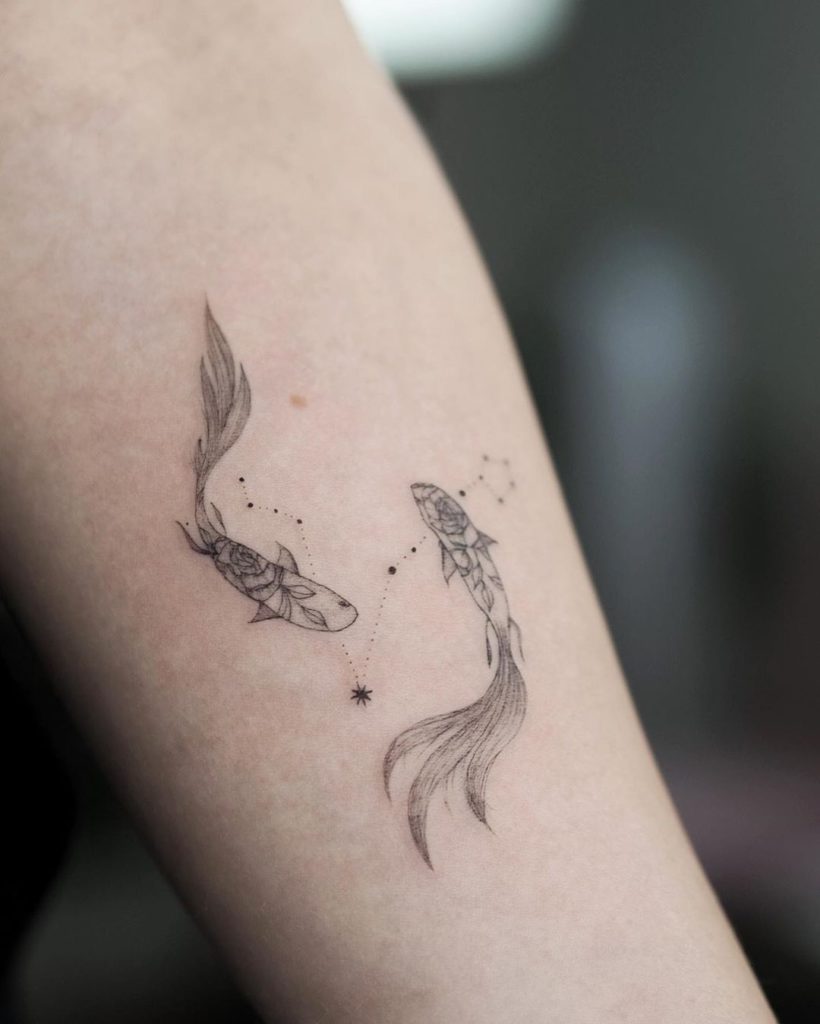 Pisces tattoo on  - Fine Line style by Alina