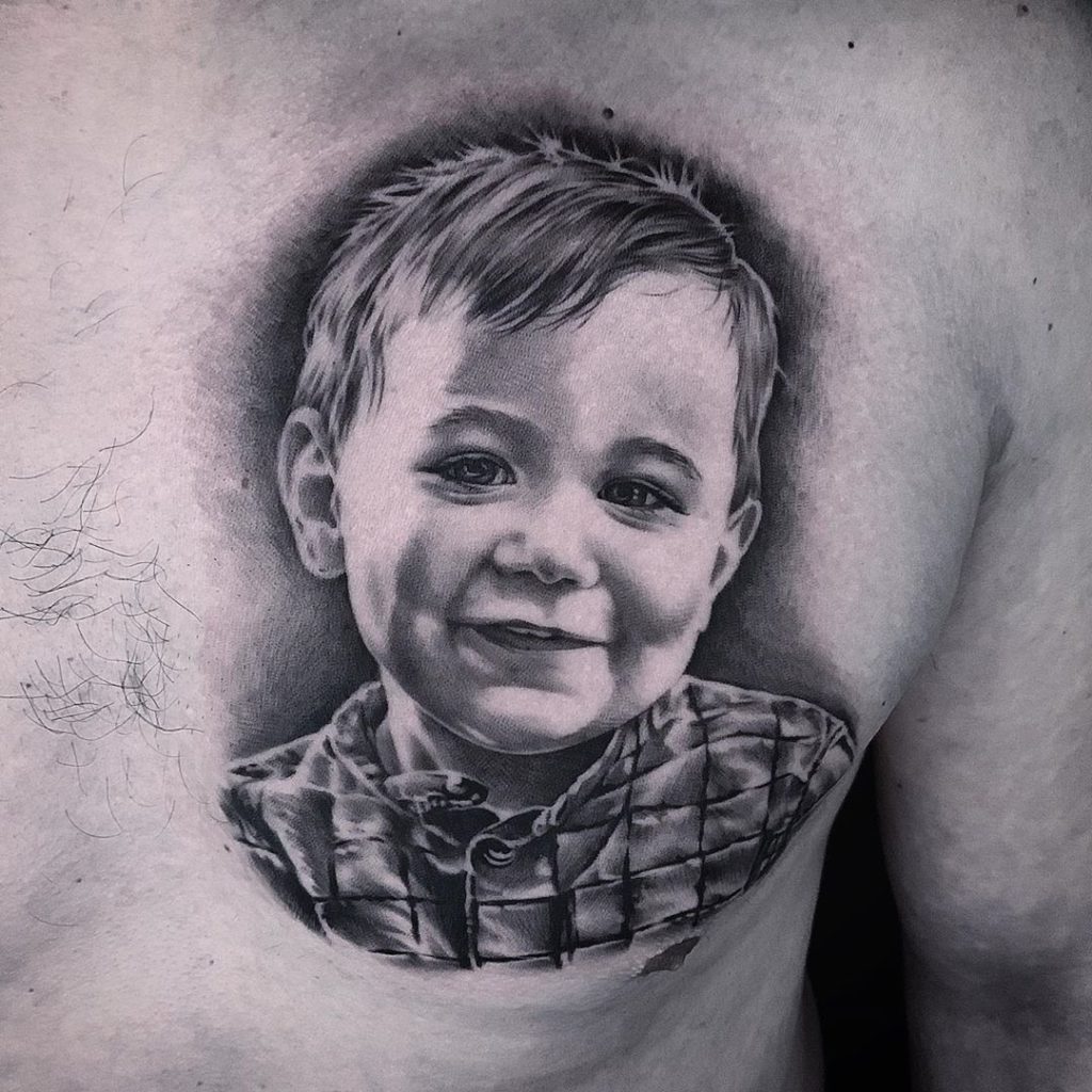 Portrait Child tattoo on Chest by Eddy Zabor