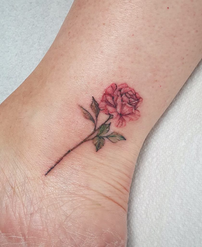 Rose tattoo on Ankle by Victoria Martuscello