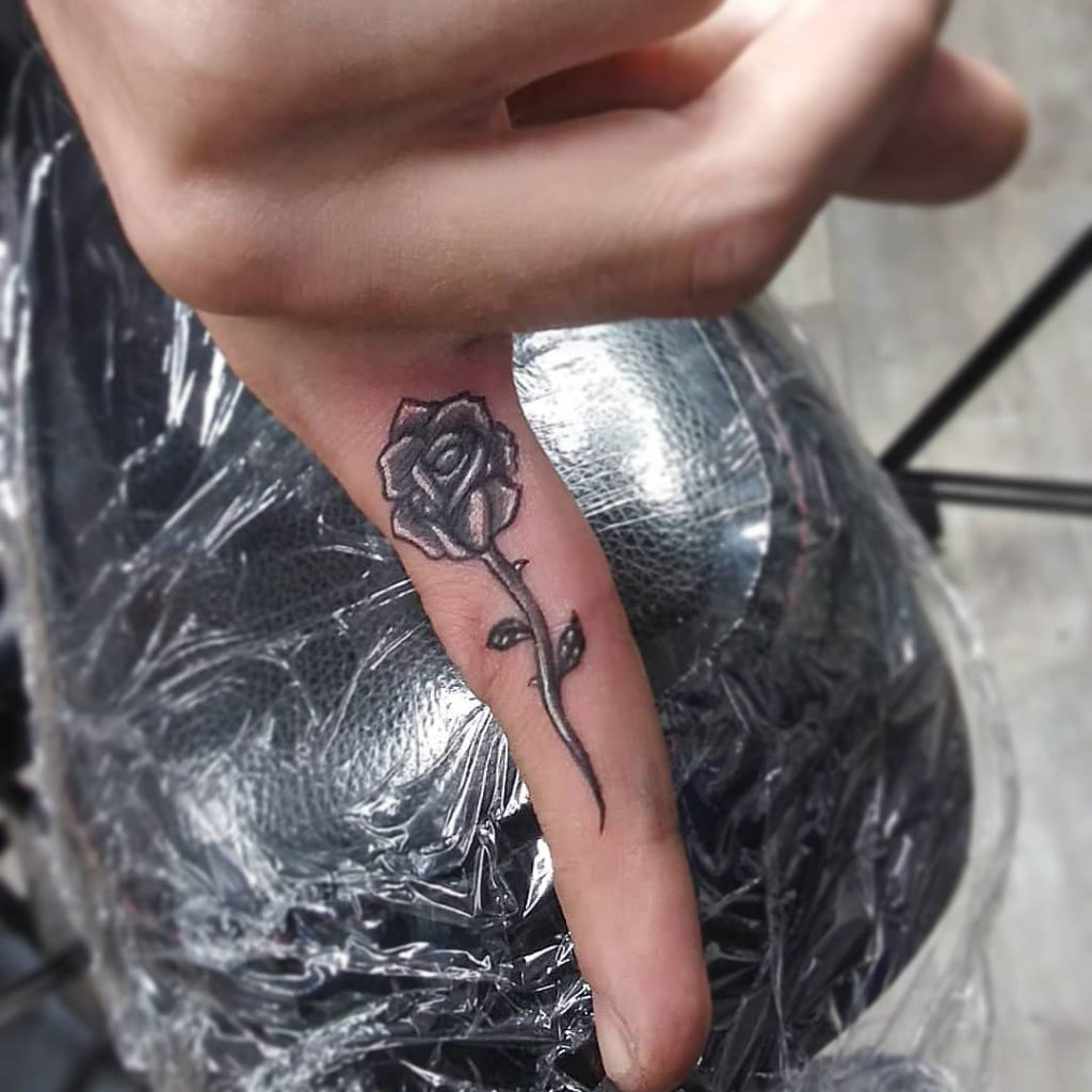 Rose Flower tattoo on Finger by RandyGee