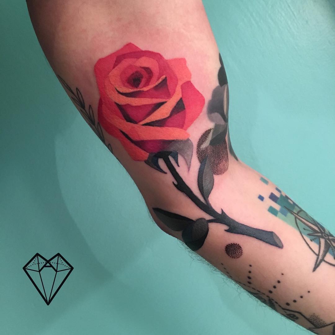 Purple Color Rose Temporary Tattoo Sticker - OhMyTat