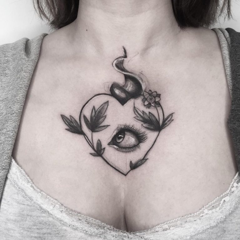 Sacred heart tattoo on Chest by Miriam