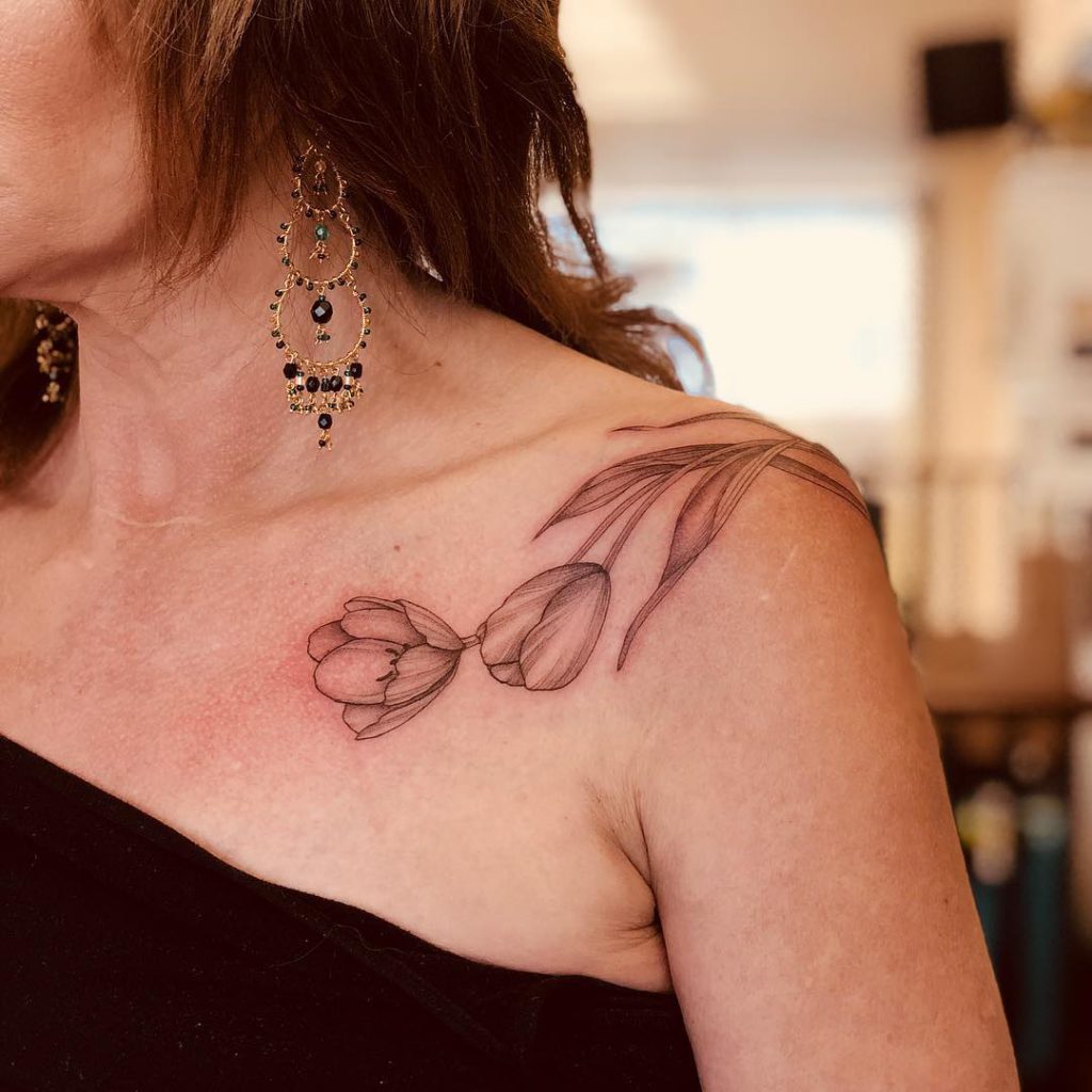 Tulip tattoo on Shoulder by Lianna