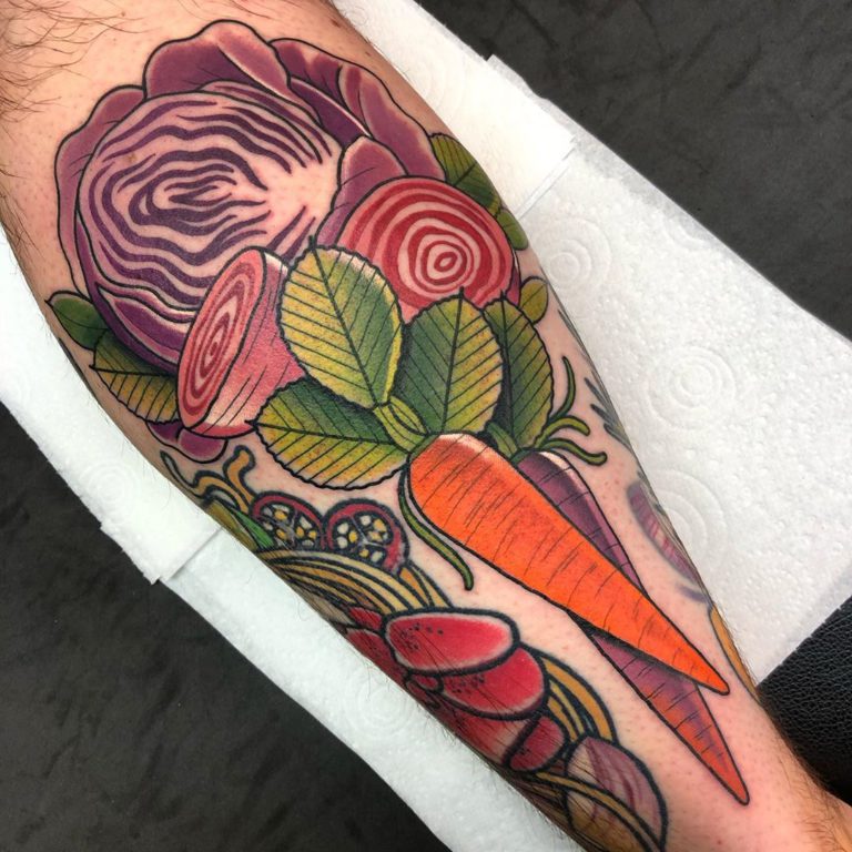 Added some carrots, a potato, and a mushroom to my vegetable tattoo  collection. : r/vegan