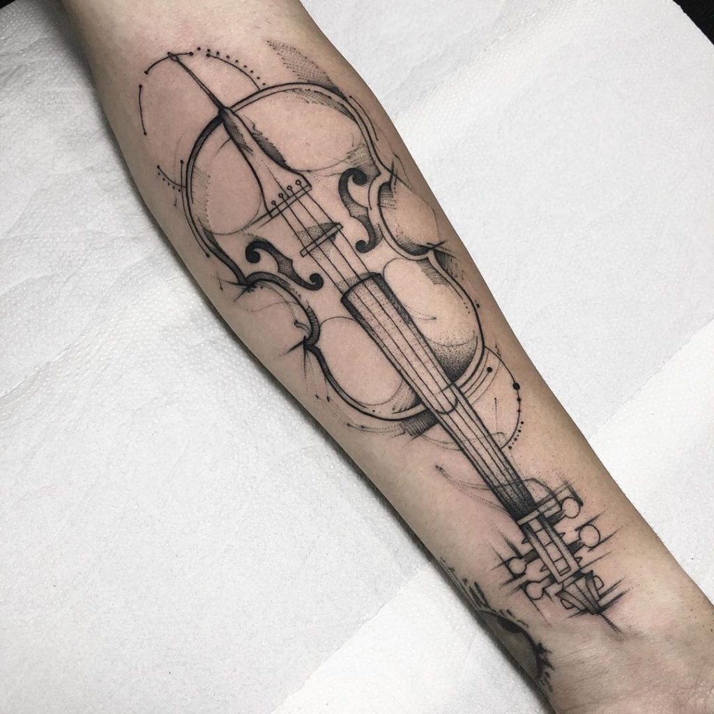 Violin tattoo on Forearm (inner) by Vinicios Lira