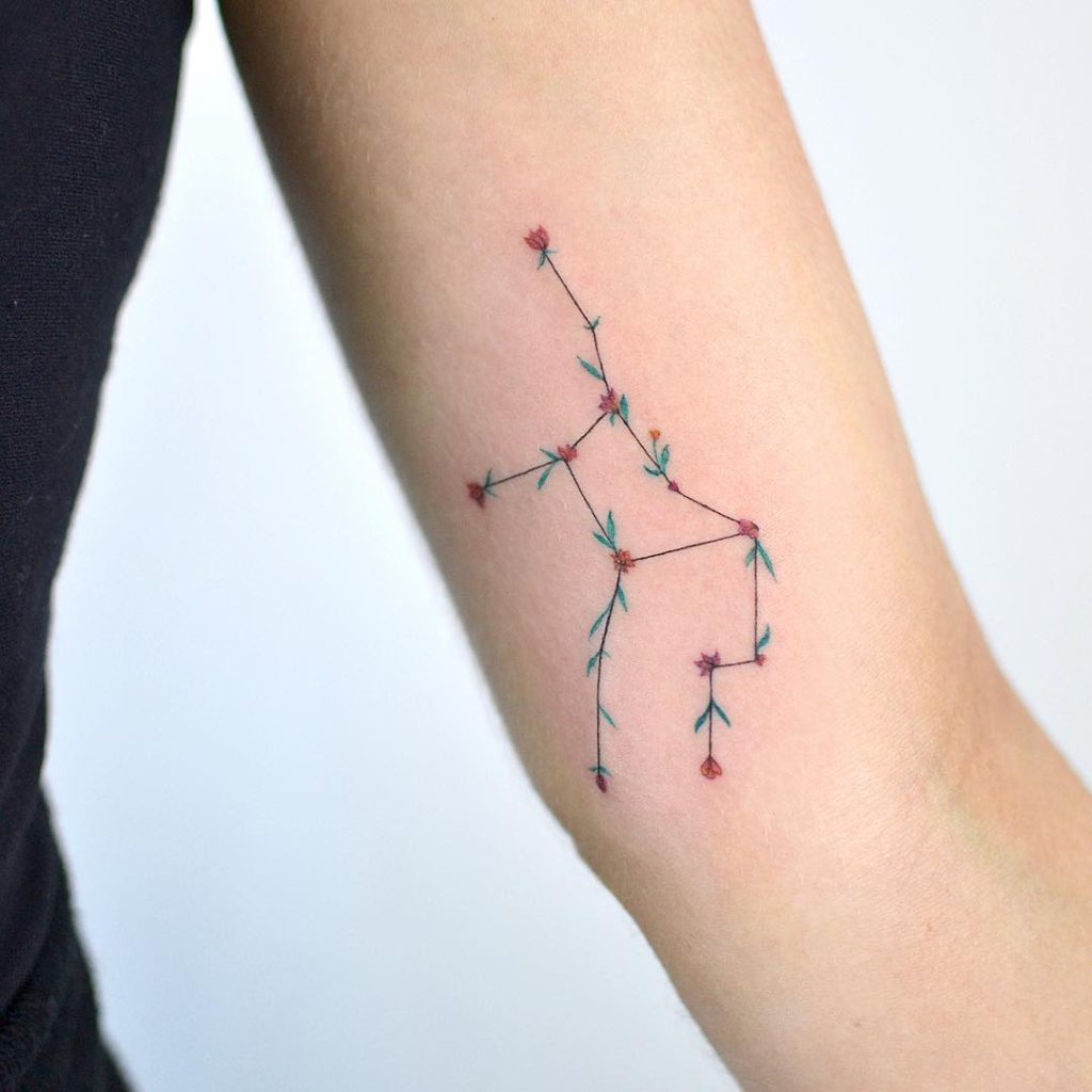 Virgo tattoo on Arm (inner) - Color style by Marcela Badolatto