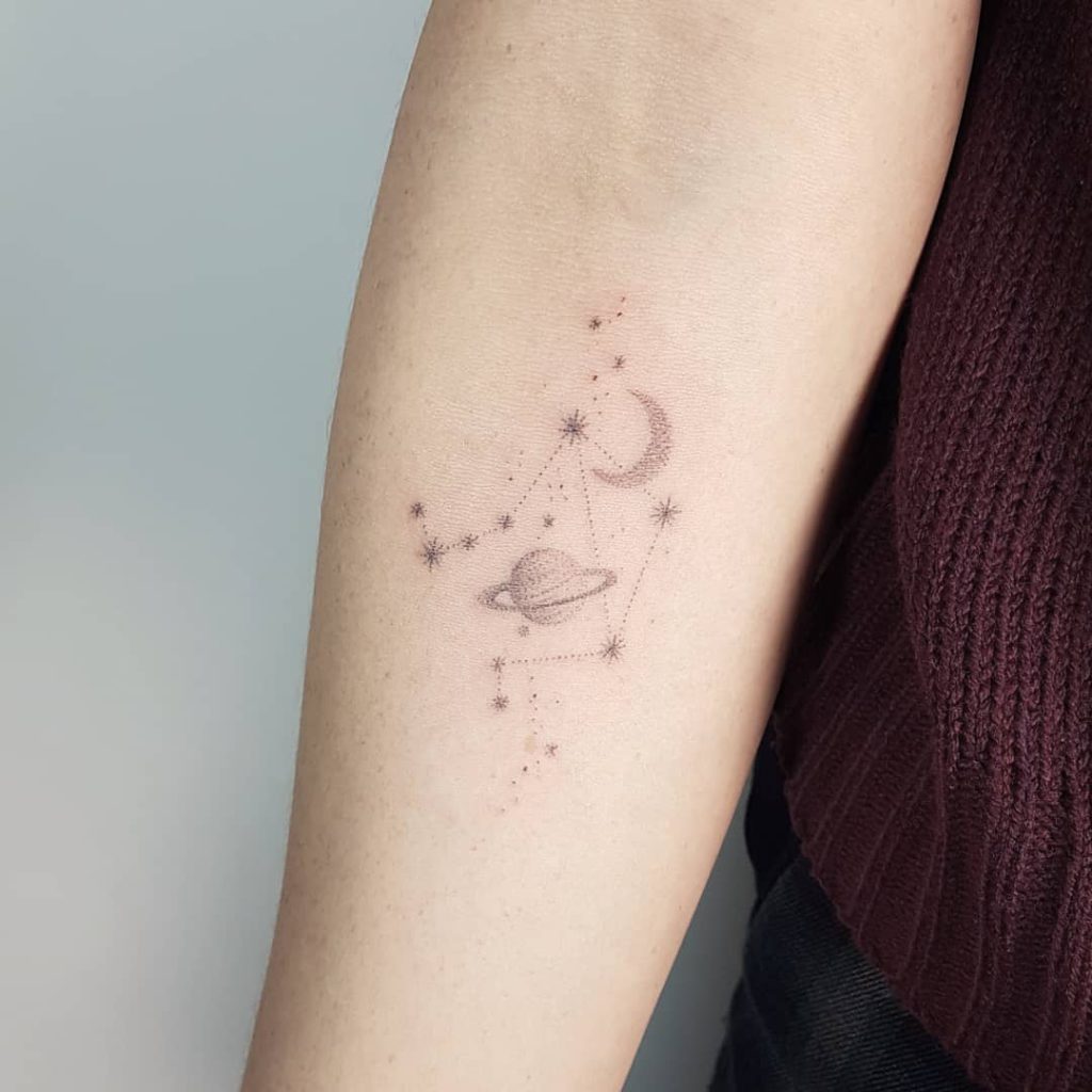 libra Constellation tattoo on Forearm (inner) - Fine Line style by DIE-MONDE