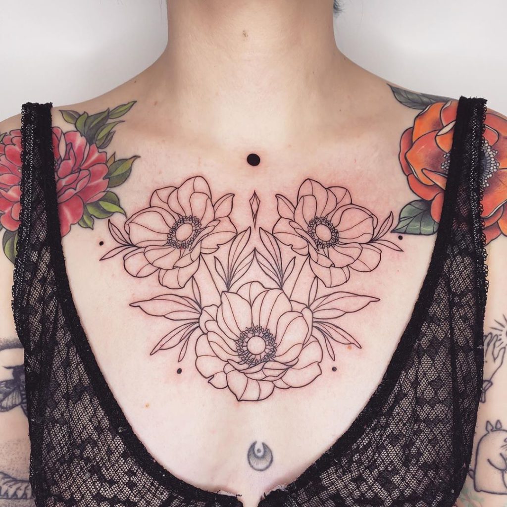 Flower tattoo on Chest by MÜK JUNG