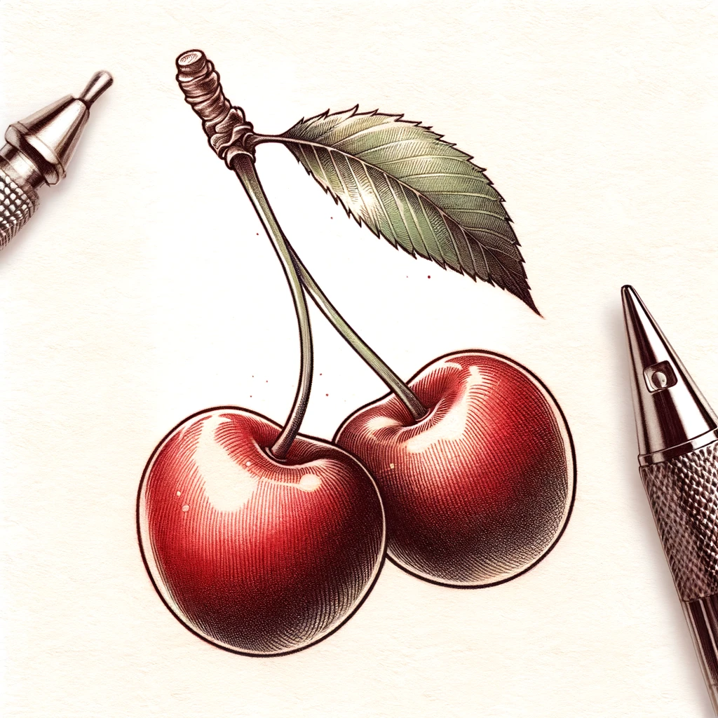 a drawing of a two cherries on a stem tattoo